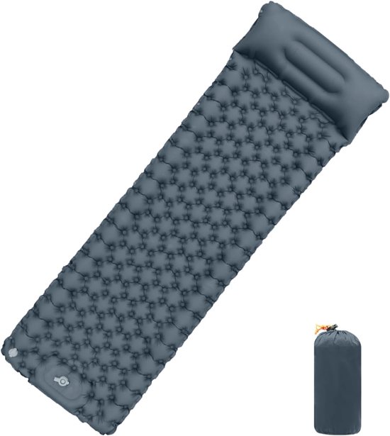 Slaapmat Kamperen - Kampeer matras - Buiten slapen - Ingebouwde voetpomp - 200 x 62 cm - Koel grijs