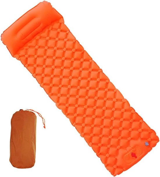 Slaapmat Kamperen - Luchtbed - Outdoor slapen - Ingebouwde voetpomp - 190x58 cm - Oranje