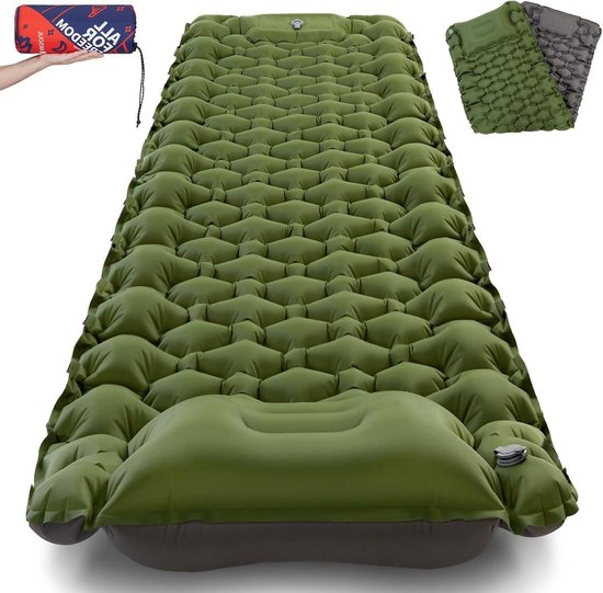 Slaapmat - Luchtbed Kamperen - Outdoor slapen - Ingebouwde voetpomp - 200 x 70 cm - Legergroen