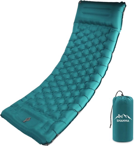 Slaapmat met Kussen - Pauw Blauw - 12 cm - Ultralichte Zelfopblazende Luchtmat - Voor Kamperen en Wandelen