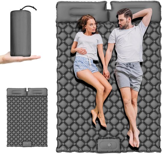 Slaapmat Opblaasbaar 2 Persoons - Zelfopblazend Campingmat - Luchtbedmat - 195x120cm - 40D Nylon - Voetpomp Inbegrepen - Honingraat Airbags - Lichtgewicht - 200 kg Draagkracht - Voor Kamperen & Wandelen