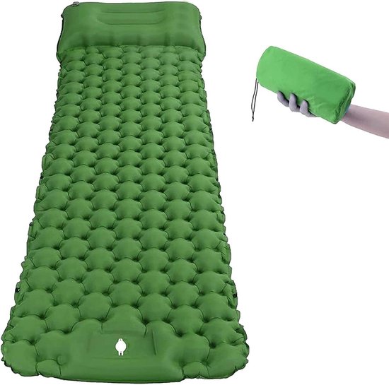 Slaapmat Opblaasbaar - Luchtmatras Kampeer - Outdoor Kamperen - Ingebouwde Voetpomp - 185x56x6 cm - Militair Groen