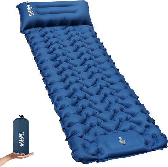 Slaapmat opblaasbaar met ingebouwde voetpompkussen - compact en waterdicht - voor camping, outdoor, backpacken, wandelen, reizen van Merkloos