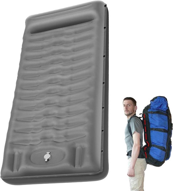 Slaapmat Outdoor - Kampeer mat - Buiten slapen - Ingebouwde voetpomp - 15 cm dik - Grijs
