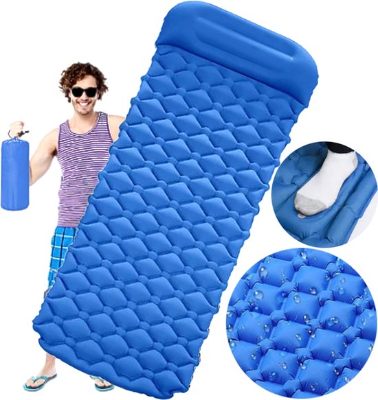 Slaapmat - thermomat - 190x60x5cm - ingebouwde pomp - blauw van GUTO.