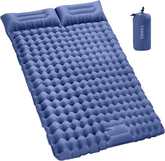 Slaapmat voor 2 - Luchtbed Dubbel - Kamperen Buiten - Zelfopblaasbaar Voetpomp - 200 x 135 cm - Donkerblauw