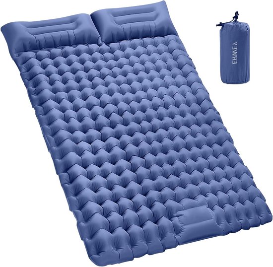 Slaapmat voor 2 - Luchtbed Kamperen - Buiten Ontspannen - Met Voetpomp - 200 x 135 cm - Donkerblauw