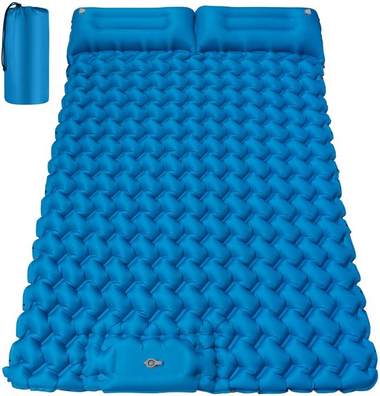 Slaapmat voor 2 personen 9 cm, 200x130 cm opblaasbare luchtmatras dubbel ultralicht campingmatras waterdicht luchtcellenmatras voor outdoor, wandelen, tent, strand
