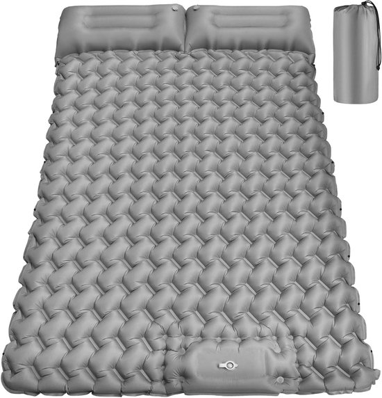 Slaapmat voor 2 personen - Luchtbed dubbel - Kamperen en outdoor - 9 cm dik comfort - 200x130 cm - Grijs van Merkloos