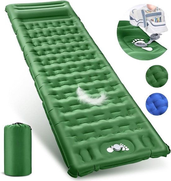 Slaapmat Zelfopblaasbaar - Kampeer Accessoire - Outdoor Avontuur - Met Ingebouwde Pomp - 195 x 66 cm - Groen