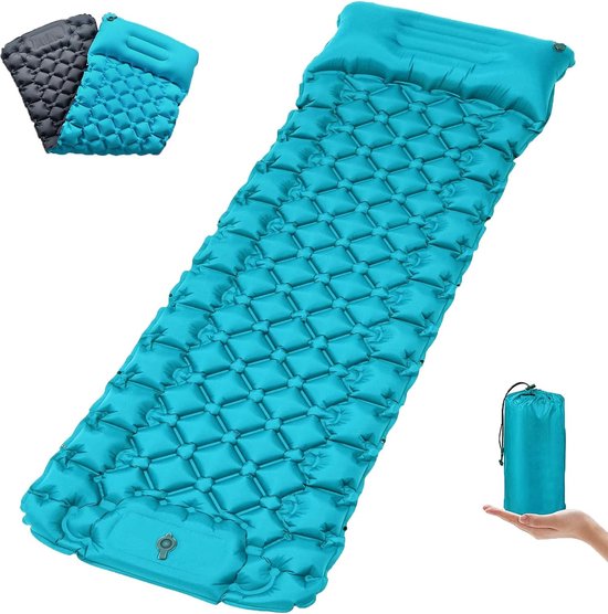 Slaapmat Zelfopblazend - 9CM Opblaasbare Campingmat Slaapmat Luchtbed Opvouwbare Slaapmat Buiten met Voetpomp voor Autotent Kamp Trekking Strand (Pauwblauw/Grijs) van Velory