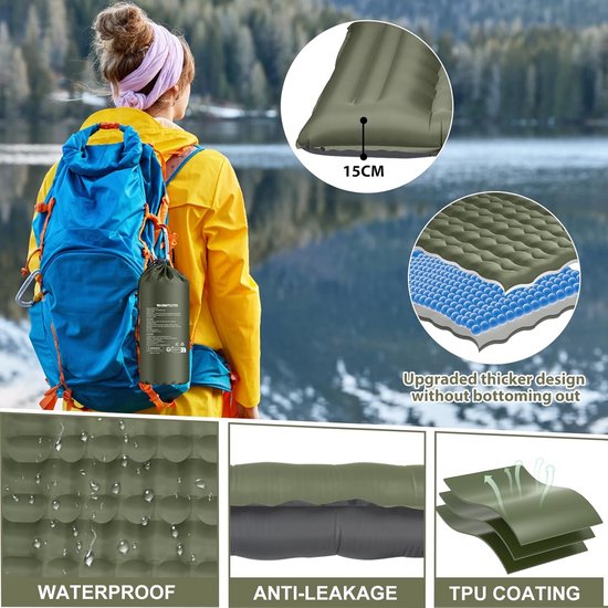 Slaapmat Zelfopblazend - Campingmatras Opblaasbaar - Campingbed - 1 persoon - Reisbed van Merkloos