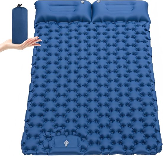 Slaapmat - Zelfopblazend door Ingebouwde Voetpomp - Camping Matras - Camping Bedje - Opvouwbaar Logeer Matras - 2 Persoons - Blauw