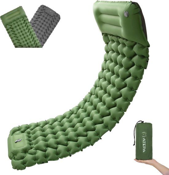 Slaapmat zelfopblazend kamperen met voetperspomp, waterdicht luchtbed kamperen met kussen, ultralichte slaapmat opblaasbare buitenslaapmat aansluitbaar voor wandelen backpacken van Merkloos