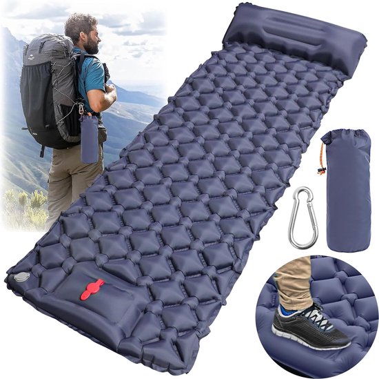 Slaapmat Zelfopblazend met voetpomp 9CM Slaapmat Campingslaapmat Ultralichte opvouwbare zelfopblaasbare slaapmat voor wandelen, kamperen, buitenactiviteiten (met bergbeklimmingsgesp) van Merkloos