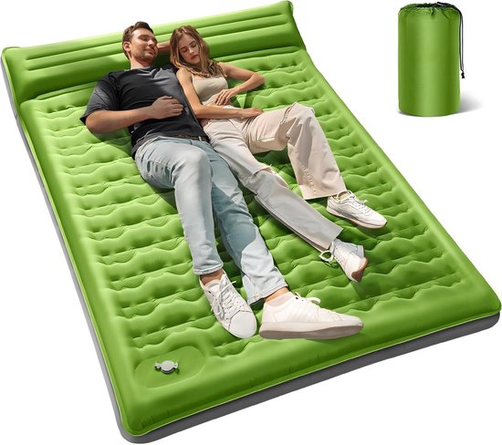 Slaapmat Zelfopblazend - Slaapmat met Ingebouwde Voetpomp & Hoofdkussen - Camping Matras - Slaapmatje - Groen - 200*140*12cm