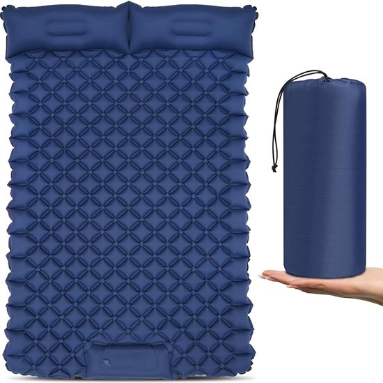 Slaapmat zelfopblazend voor 2 personen, slaapmat 193 x 125 voor 2 personen met geïntegreerd kussen, voetpress, 8 cm luchtbed, zelfopblazend kampeermatras voor tent, ultralicht buitenmatras van Merkloos