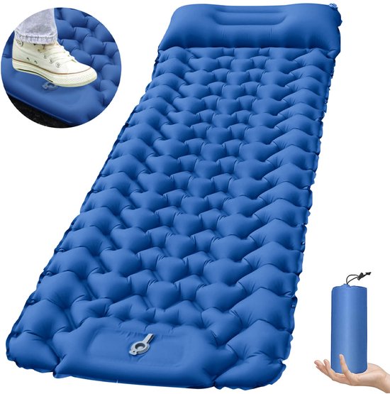 Slaapmat Zelfopblazend - Zelfopblazend door Ingebouwde Voetpomp - Slaapmat - Zelfopblazend - Stabiliteit - Slaapmatje - Camping Matras - Camping Bedje - Opvouwbaar Matras - Luchtbed - Luchtmatras - Slaapmatje 1 Persoons - 196 x 68 x 9 cm - Blauw van Merkloos