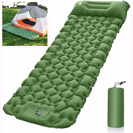 Slaapmat（190*60cm）1persoon-Opblaasbaar matras-Ultralichte Opblaasbare Camping Mat met Kussen - Duurzame-Lichtgewicht-Campinguitrusting voor Outdoor Avonturen - Bosgroen van Merkloos