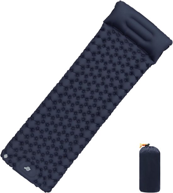 Slaapmatje Kamperen - Opblaasbaar Matras - Buiten Ontspannen - Ingebouwde Voetpomp - 200 x 62 cm - Marineblauw
