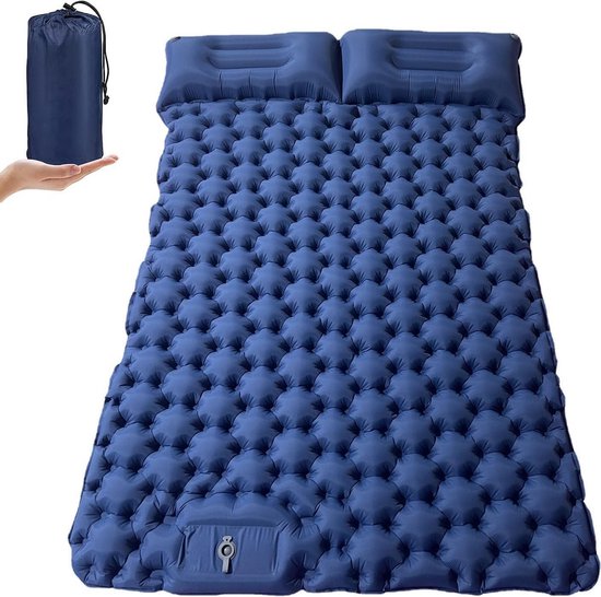 Slaapmatras 2-persoons - Kampeerbed opblaasbaar - Outdoor kamperen - Zelfopblazend met pedaal - 196 x 125 cm - Blauw