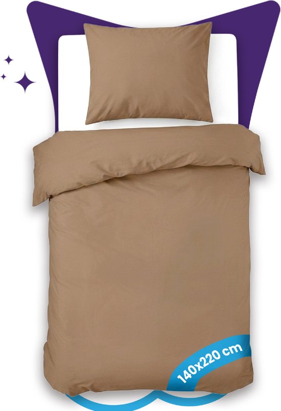 Slaapspeciaal Dekbedovertrek - 100% Katoen Dekbedovertrek - Inclusief Kussenslopen - Ademend en Zacht - 140x220 cm + 1 kussensloop - Ritssluiting - Extra Lang - Taupe