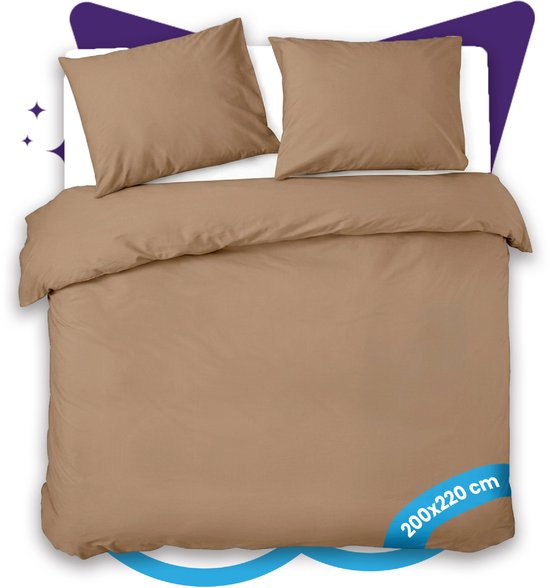Slaapspeciaal Dekbedovertrek - 100% Katoen Dekbedovertrek - Inclusief Kussenslopen - Ademend en Zacht - 200x220 cm + 2 kussenslopen - Ritssluiting - Extra Lang - Taupe