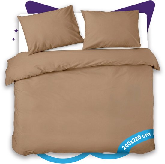 Slaapspeciaal Dekbedovertrek - 100% Katoen Dekbedovertrek - Inclusief Kussenslopen - Ademend en Zacht - 240x220 cm + 2 kussenslopen - Ritssluiting - Extra Lang - Taupe