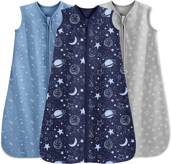 Slaapzak 0-6 Maanden Zomer 05 Tog 3 Pack 100% Katoen Draagbare Deken voor Pasgeboren Baby Grijs Blauw Planeet van Slaapza
