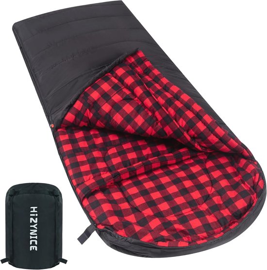 Slaapzak 0 Graden 100% Katoen Flanel voor Volwassenen - XXL Oversized voor Koud Weer en Camping