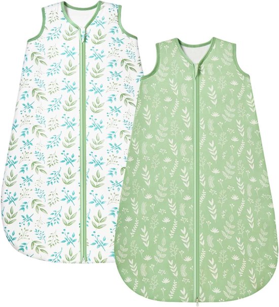 slaapzak 1.0 Tog, 2-pack, superzacht rayon gemaakt van bamboe, pure biologische slaapzak van bamboevezel voor baby's, lente/zomer(Groen, M)