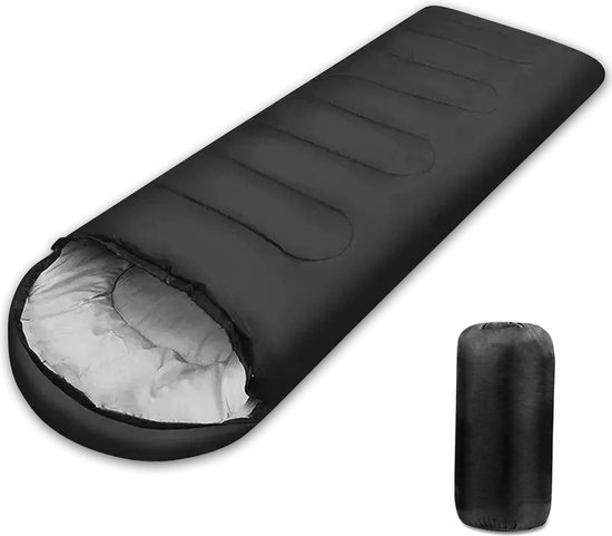 Slaapzak, 1,8 kg, voor alle seizoenen, -8 °C - 20 °C, winterslaapzak (220 x 75 cm), lichtgewicht, waterdicht en warm, voor volwassenen, rugzakreizen, wandelen en reizen, zwart van Forceatt