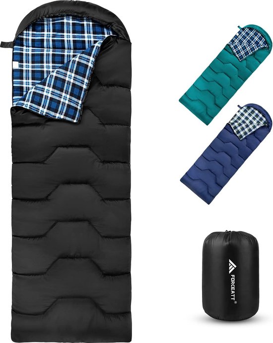 Slaapzak, 3-4 seizoenen, -5 °C, flanel en 20 °C, polyester, slaapzak voor volwassenen, waterdichte slaapzak, winter, warm, perfect voor camping, indoor, outdoor en koud weer. van Forceatt