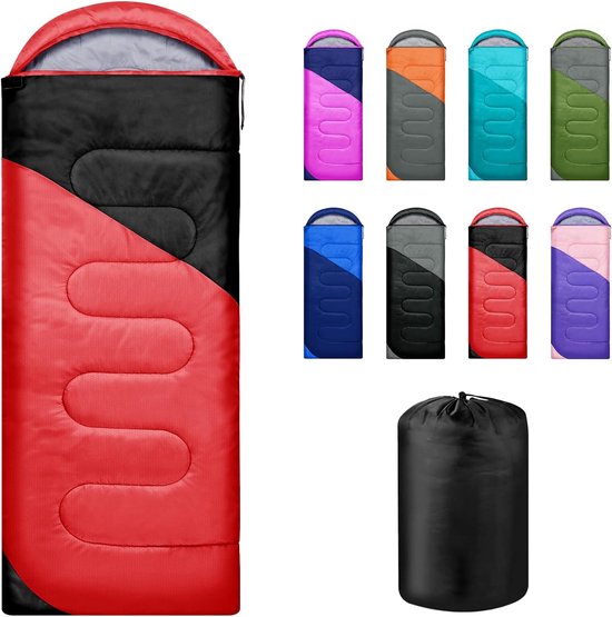Slaapzak 3-4 seizoenen - Kampeerzak warm - Outdoor recreatie - Samendrukbaar lichtgewicht ontwerp - 220x75cm - Rood zwart