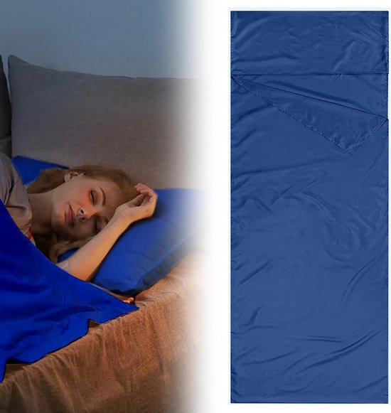 Slaapzak Binnenhoes - Lichtgewicht Liner - Reizen Kamperen - Inclusief Hoes - 220x90cm - Donkerblauw