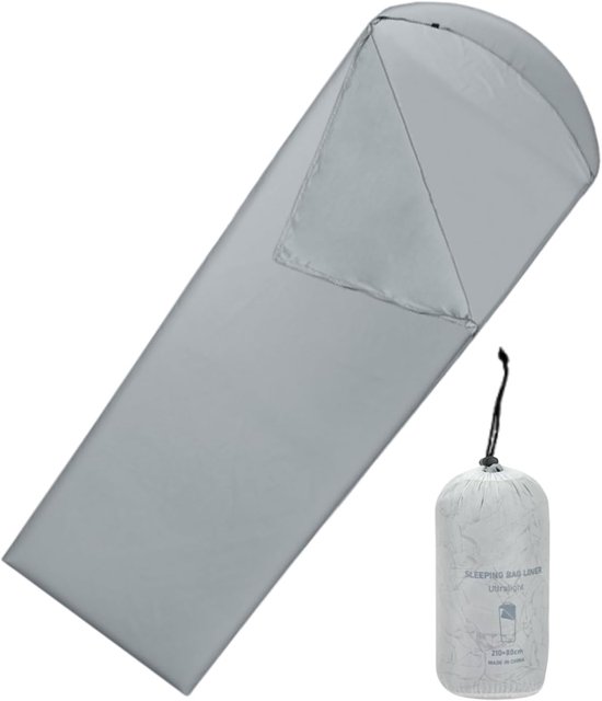 Slaapzak Binnenhoes - Liner Slaapzak - Kamperen Reizen - Lichtgewicht Opvouwbaar - 210x80 cm - Grijs