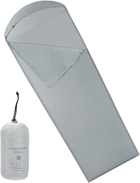 Slaapzak Binnenhoes - Reis Laken - Kamperen en Reizen - Lichtgewicht en Opvouwbaar - 210x80 cm - Grijs