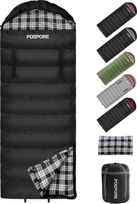 Slaapzak, buiten, voor volwassenen, licht, 3-4 seizoenen, katoen, slaapzak, compact formaat, dekenslaapzak met kussen, ritssluiting, voor armen en voeten. van Oudoor Camping