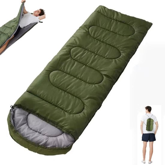 Slaapzak - Campingslaapzak - Legergroen - 210 cm * 75 cm - Draagbaar - Compact formaat - Zacht-dik- warm - Geschikt voor wandelen, backpacken- Geschikt voor volwassenen en kinderen