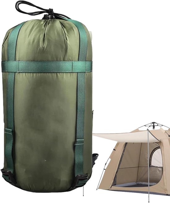 Slaapzak Compressiezak - Opbergtas Rugzak - Kamperen en Wandelen - Scheurbestendig Polyester - 18 x 38 cm - Legergroen