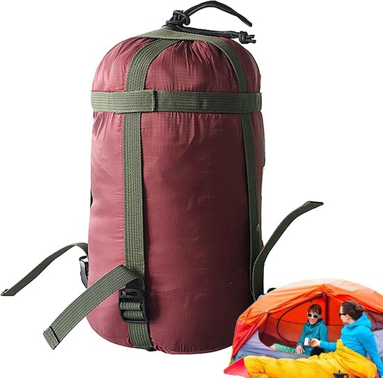 Slaapzak Compressiezak - Opbergzak Outdoor - Compact Opbergen - Scheur- en Stofdicht - 18 x 38 cm - Donkerrood