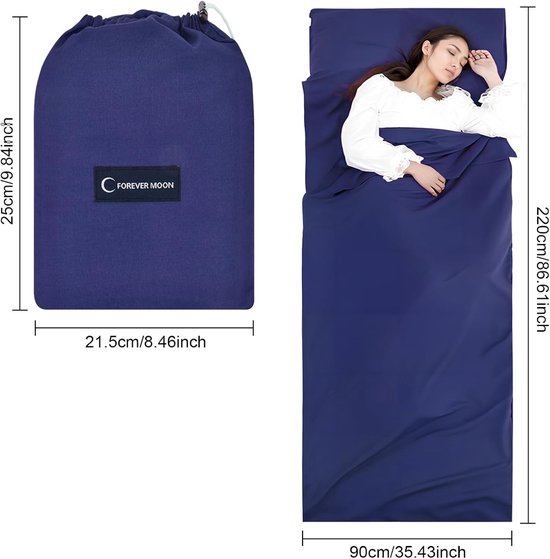Slaapzak - Cyaan - 90 cm x 220 cm - Microvezel met Kussenvak - Voor Volwassenen