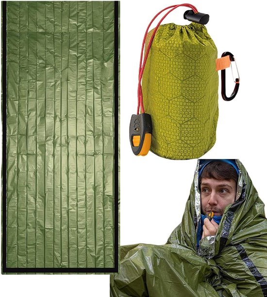 Slaapzak deken - Thermische tas - Kamperen buiten - Waterdicht en warm - Voor 2 personen - Legergroen