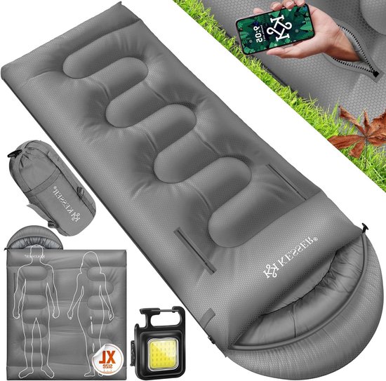 Slaapzak Dekenmodel - Kampeerzak Warm - Buiten slapen - Waterafstotend materiaal - 220 x 83 cm - Grijs