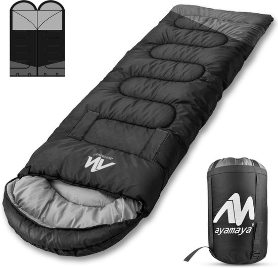 Slaapzak Dekenmodel - Outdoor Slaapzak - Kamperen en Reizen - Koppelbaar en Waterdicht - 220 x 80 cm - Zwart