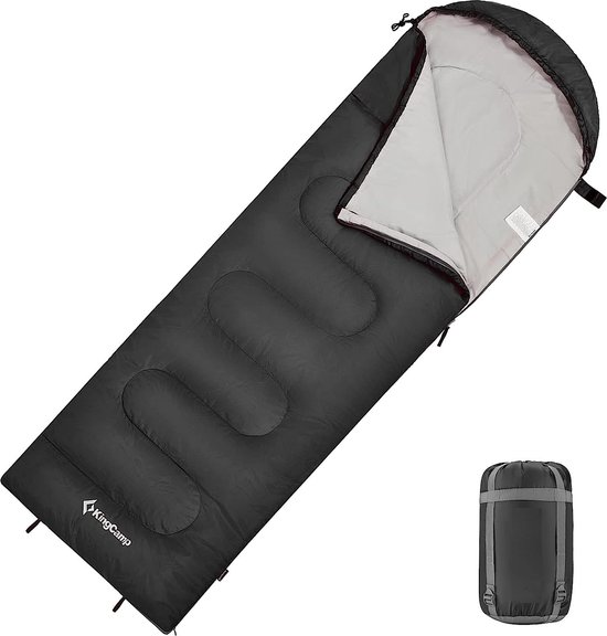 Slaapzak, dekenslaapzak, lichtgewicht, warm, outdoor, kinderen en volwassenen, 3-4 seizoenen, voor kamperen, wandelen, met draagtas - 220x75cm, KingCamp