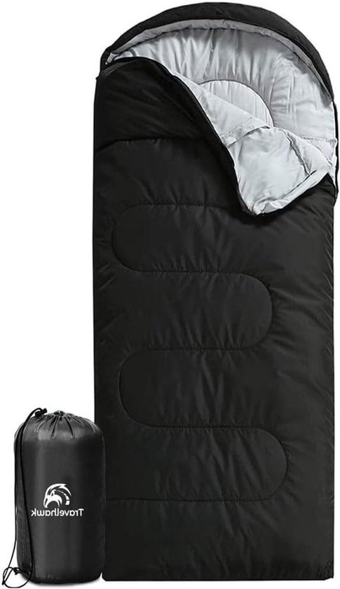 Slaapzak Dekenslaapzak - Reisdeken Kampeerzak - Outdoor Kamperen - 3-4 Seizoenen - 210 x 75 cm - Zwart
