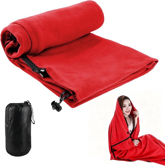 Slaapzak Fleece - Huttenslaapzak Reisdeken - Kamperen en Reizen - Koppelbaar met rits - 180 x 82 cm - Rood