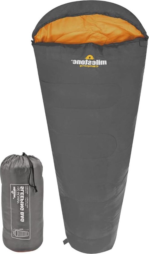 Slaapzak grijs oranje enkele comfortabel draagbaar draagtas waterafstotend mummieslaapzak van Slaapza