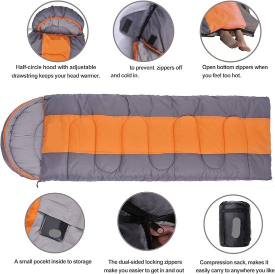 Slaapzak - Kampeerzak - Buiten slapen - Lichtgewicht ontwerp - 75 x 220 cm - Oranje